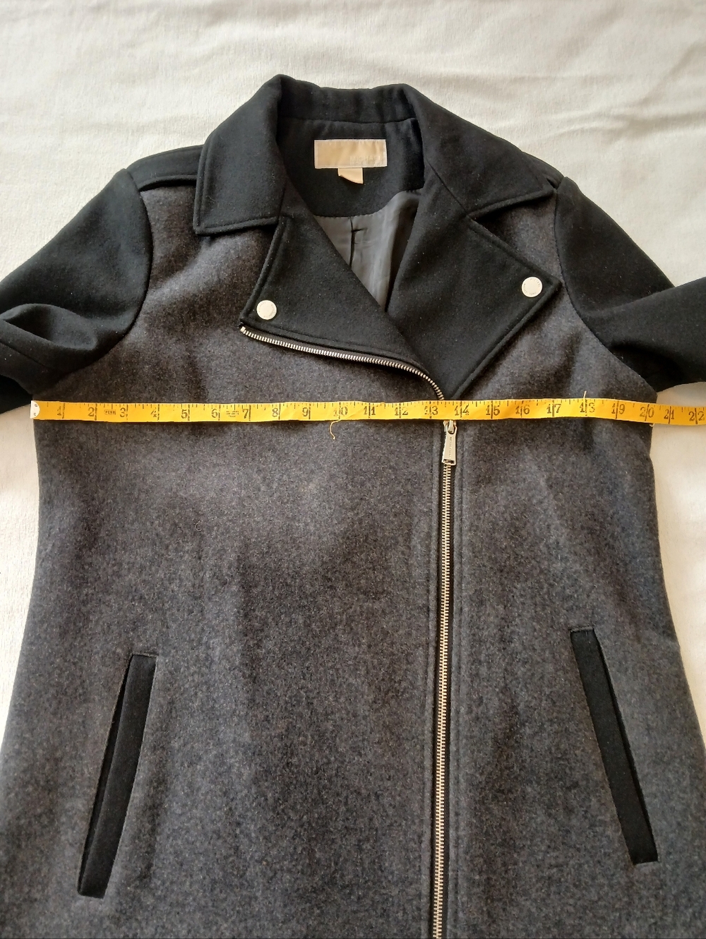 Michael Kors 8 Two-Tone Black and Charcoal Pea Coat Asymmetrical Moto Jacket - Picture 6 of 6